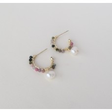 C shape peal tourmaline stone earrings 