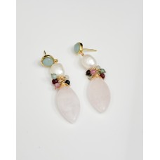 Rose Quartz Tourmaline Pearl Earrings 